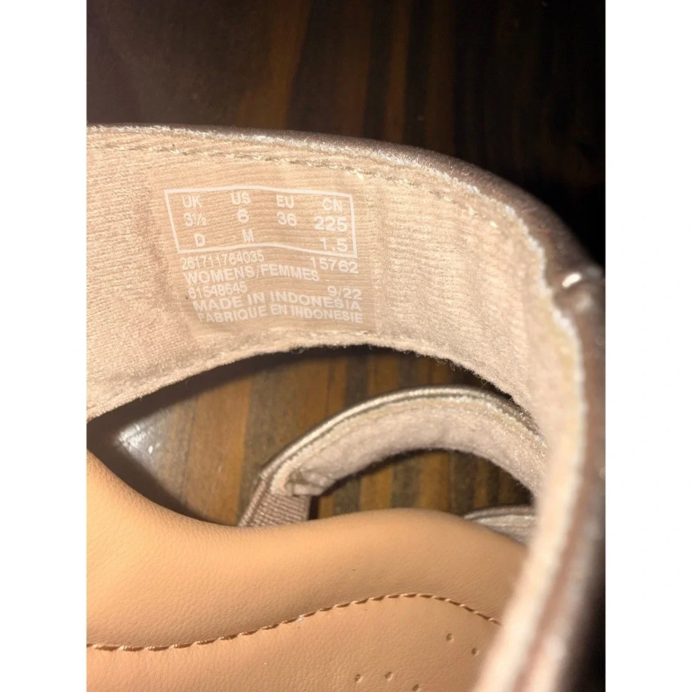 Clarks Collection Womens Metallic Bronze Strappy Block Heel Slide Sandals Size 6